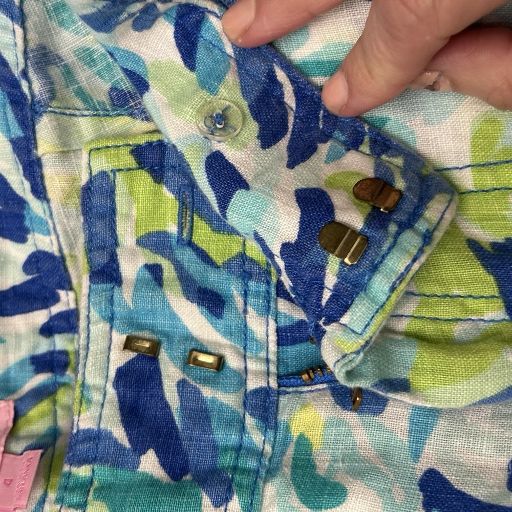 Lilly Pulitzer Womens Linen Wide Leg Pants Blue Green Pink Tropical Beach Size 4 - Picture 10 of 13